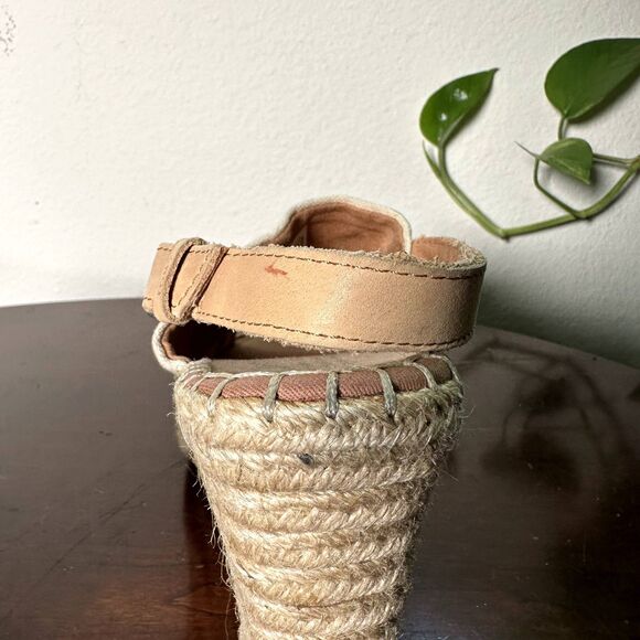 TOMS Women's Wedge Sandals 8.5 Natural Canvas Espadrille Peep Toe Heels Beige - Picture 5 of 11